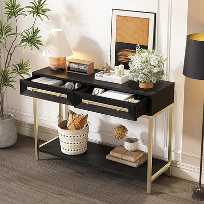 Zateety 52'' Modern Entryway Table, Painted Console Table with 2 Drawers and Bottom Shelf, Hallway Table with Striking Geometric Design for Entryway and Living Room