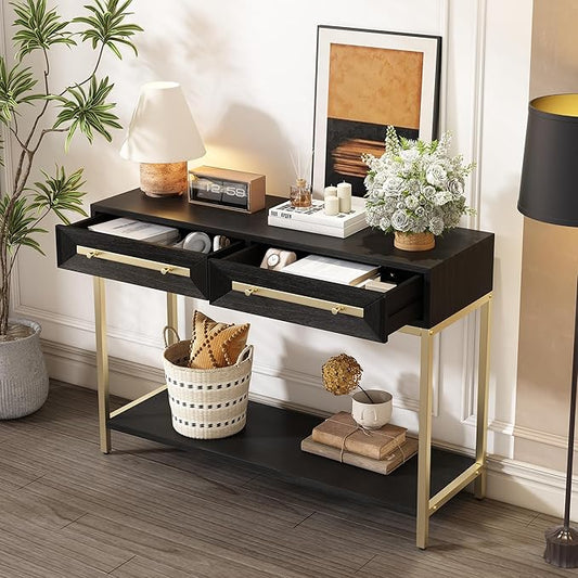 Zateety 52'' Modern Entryway Table, Painted Console Table with 2 Drawers and Bottom Shelf, Hallway Table with Striking Geometric Design for Entryway and Living Room