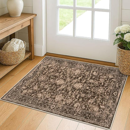 KILOCOCO Moroccan Small Area Rug 2x3 Entryway Rugs Printed Vintage Floral Washable Rug Non-Slip Kitchen Rug Indoor Door Mat, Accent Throw Small Rugs for Laundry Room Bedroom Entrance, Rust Red
