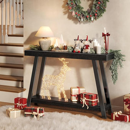 Huuger Console Table with Charging Station, USB-C Port, 2 Tiers Entryway Table, 47.2 Inch Sofa Table with Metal Legs, Entry Hallway Table with Thicker Desktop, Modern Behind Couch Table, Black