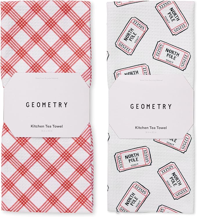 GEOMETRY Christmas Kitchen Towels - Quick Dry Microfiber Cloth Dish Towels for Kitchen Drying - Premium Quick Dry Towel 2-Pack Set - Polar Express
