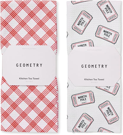 GEOMETRY Christmas Kitchen Towels - Quick Dry Microfiber Cloth Dish Towels for Kitchen Drying - Premium Quick Dry Towel 2-Pack Set - Polar Express