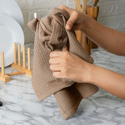 Blue Needles Waffle Weave Kitchen Towels, 15x25 Inches 100% Cotton Set of 6 Dish Cloths for Kitchen, Ultra Soft & Absorbent with Hanging Loop, Dish Rags for Quick Drying, Assorted - Beige