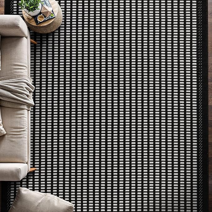 Beverly Rug Micro Loop Area Rug Black/White 5x7 Geometric Modern Luxury Zebra Durable Soft Indoor Rugs for Living Dining Room Office Stain Resistant Non Shedding Casual Indoor Carpet 5 x 7