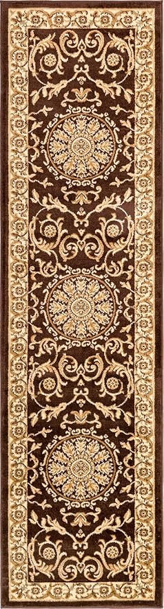 Rugs.com Chateau Collection Rug – 10 Ft Runner Brown Medium-Pile Rug Perfect for Hallways, Entryways