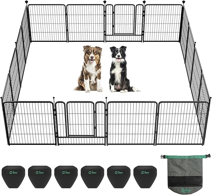 FXW Instant Unleashed Dog Playpen, Portable Pet Fence for Outdoor, RV Trips, and Camping, 32 inch, 16 Panels for Small and Medium Dogs with RV Protector Ball (Pack of 6│Patented
