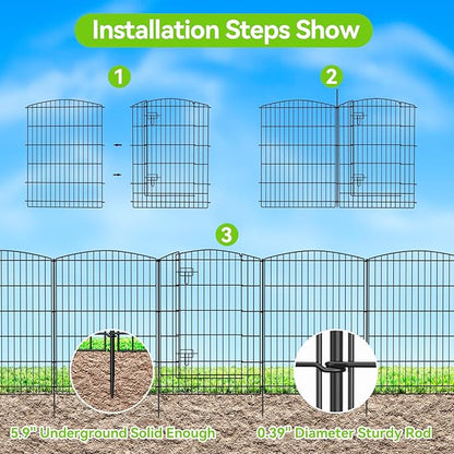 INJOPEXI Decorative Garden Fence 12 Panels 26ft (L)×36in (H) Garden Fences with 11 Panels + 1 Gate, No Dig Animal Barrier Rabbit Fencing Rustproof Metal Wire Temporary Dog Fence for Patio Outdoor Yard