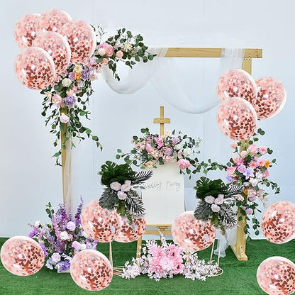25pcs Rose Gold Foil Confetti Balloons, 12 inch Latex Balloons with Confetti Inside for Birthday Party Decoration