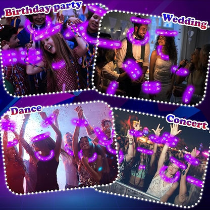 Purple Glow Sticks Pop Tubes, 24PCS Mardi Gras Party Favors, Light Up Necklaces & Bracelets Accessories Decorations, Glow Birthday Wedding Carnival Valentines Day Party Supplies for Kids & Adults