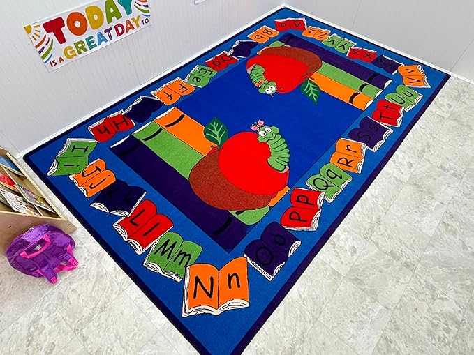 Let's Book It Reading Rug, 7'6" x 12', Multicolored, Educational Classroom Rug, Kids Learning Play Mat | Area Rug for Bedroom or Playroom
