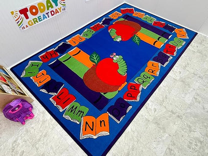 Let's Book It Reading Rug, 7'6" x 12', Multicolored, Educational Classroom Rug, Kids Learning Play Mat | Area Rug for Bedroom or Playroom