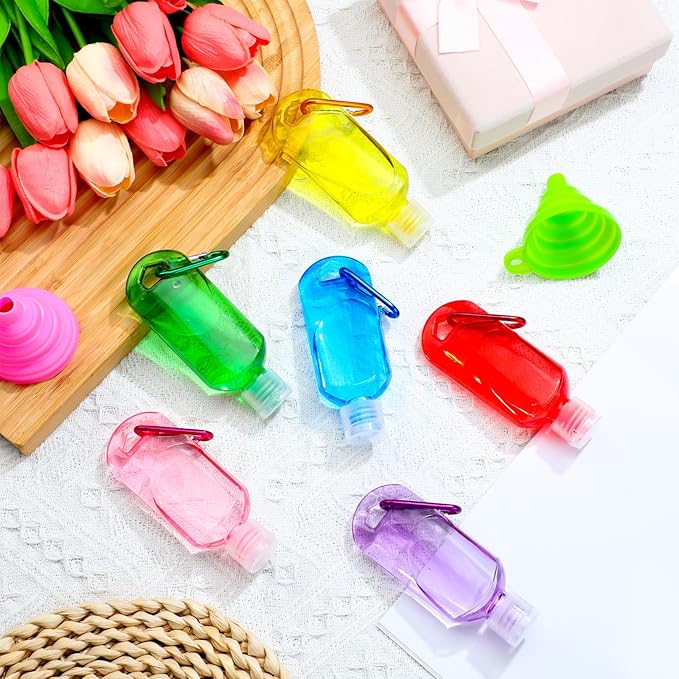 32 Pcs Travel Bottles with Keychain Empty Hand Sanitizer Bottles with Keychain 2oz 60ml Portable Colorful Plastic Leakproof Refillable Containers for Toiletry Home Office Outdoor