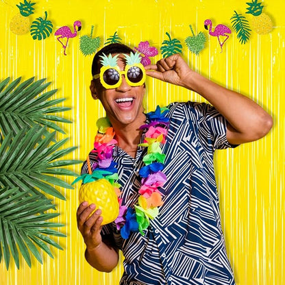 BRAVESHINE Foil Fringe Curtain Backdrop - 2 Pack Yellow Tinsel Photo Booth Backdrop Party Streamers for Easter, Birthdays, Christmas, Lemon, Pineapples Party Decorations