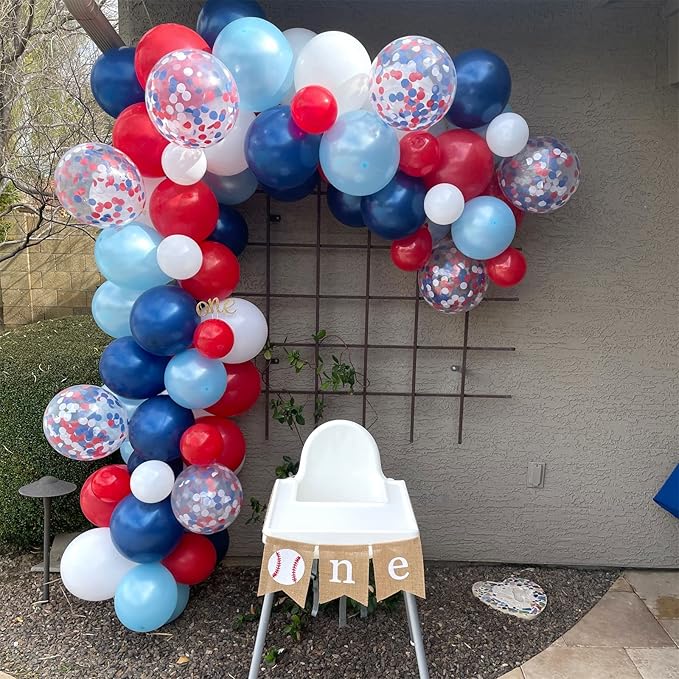 Red White Blue Balloons, 60pcs Pearl Navy Light Blue Matte Red White Confetti Helium Latex Balloons for Patriotic Veterans Memorial Day Baseball Nautical Theme Birthday Baby Shower Party Decorations