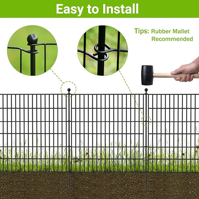 15 Panels No Dig Decorative Outdoor Garden Fence for Yard, 32 in(H) X 35.4 ft(L) Animal Barrier Fencing Rustproof Metal Wire Panel Border for Dog, Rabbits, and Patio Temporary Ground Stakes
