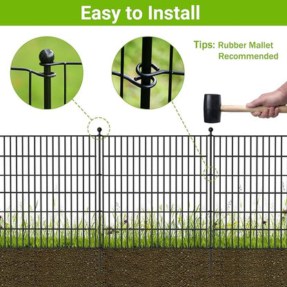 5 Panels No Dig Decorative Outdoor Garden Fence for Yard, 32 in(H) X 11.8 ft(L) Animal Barrier Fencing Rustproof Metal Wire Panel Border for Dog, Rabbits, and Patio Temporary Ground Stakes