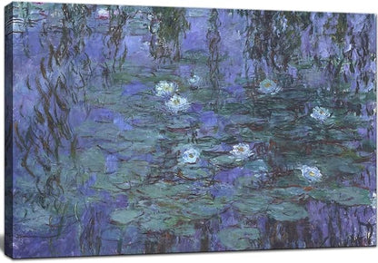 Large Blue Water Lilies by Claude Monet Canvas Wall Art Famous Painting - Classic Artwork Wall Decor Picture Print with Framed for Bedroom Living Room Office -32"x48"