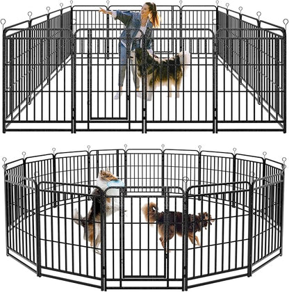 Dog Playpen Outdoor 16 Piece Panels Heavy Duty Dog Fence 40" Height with Thick Pipe Anti-Rust with Doors Portable for RV Camping Yard, Total 36FT, 103 Sq.ft, Snowy Black