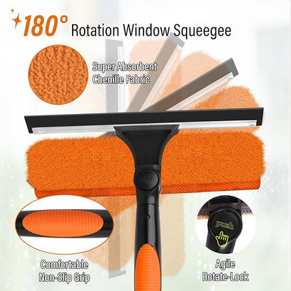 26FT High Window Cleaning Kit with Pole, 2 in 1 Window Squeegee for Window Cleaning,5-20FT Professional Window Cleaning Kit with Pole,180°Rotatable Squeegee for Indoor/Outdoor High Windows,Home,Car