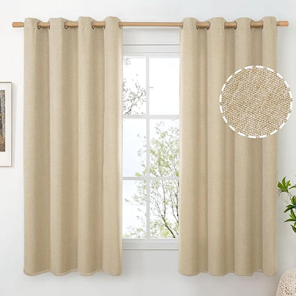 BGment Beige Linen Curtains 63 Inch Length for Bedroom, Boho Natural Burlap Light Filtering Thick Non See Through Window Drapes with Grommet for Living Room Farmhouse, 2 Panels, Each 52 Inch Wide