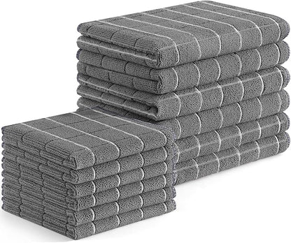 Homaxy Microfiber Kitchen Towels and Dishcloths Set, 12 Pack Soft and Absorbent Dish Hand Towels Bulk, 28 x 16 Inch & 12 x 12 Inch Quick Drying Rags for Washing Dishes, Grey