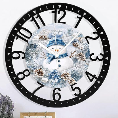 Wall Clock 10 Inch Silent Non-Ticking Modern Clocks Battery Operated - Analog Small Classic for Office, Home, Living Room,Bathroom, Kitchen, Bedroom, School,Snowman Clock