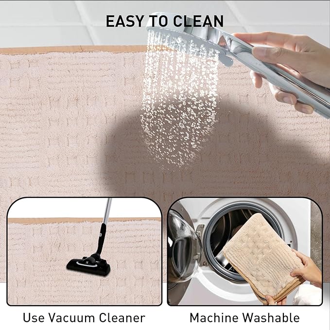 Bath Mats 36x24 Non-Slip Absorbent Bathroom Rug, Quick Dry Machine Washable Shower Tub Mat with Rubber Backing, Soft Floor Carpet for Bathroom Decor Waffle White