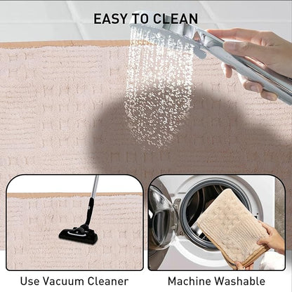 Bath Mats 36x24 Non-Slip Absorbent Bathroom Rug, Quick Dry Machine Washable Shower Tub Mat with Rubber Backing, Soft Floor Carpet for Bathroom Decor Waffle White