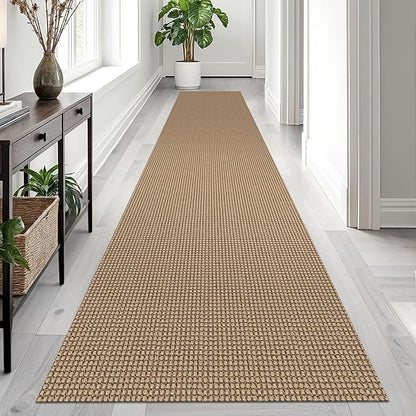 EARTHALL Woven Runner Rug 2.6x12 Ft Washable Runners for Hallways Extra Long Cotton Non Slip Rubber Backed Kitchen Runner Braided Indoor Floor Carpet for Entryway, Hall, Kitchen, Orange/Tan/Brown