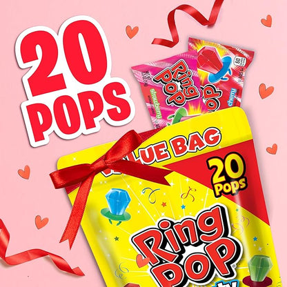 Ring Pop Candy, Valentine's Lollipops, 20 Ct Party Favors in Assorted Fruity Flavors - Full Size, Fun Hard Candy For Birthday Parties, Valentine's Gifts, Goodie Bags, Party Favors