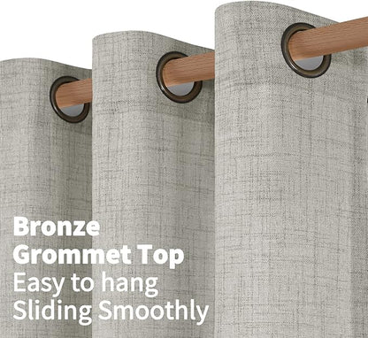YoungsTex Light Grey Linen Curtains for Bedroom 38 x 63 Inch, Privacy Light Filtering Drapes with Bronze Grommet for Living Room Office Burlap Textured Decorative Curtain, 2 Panels