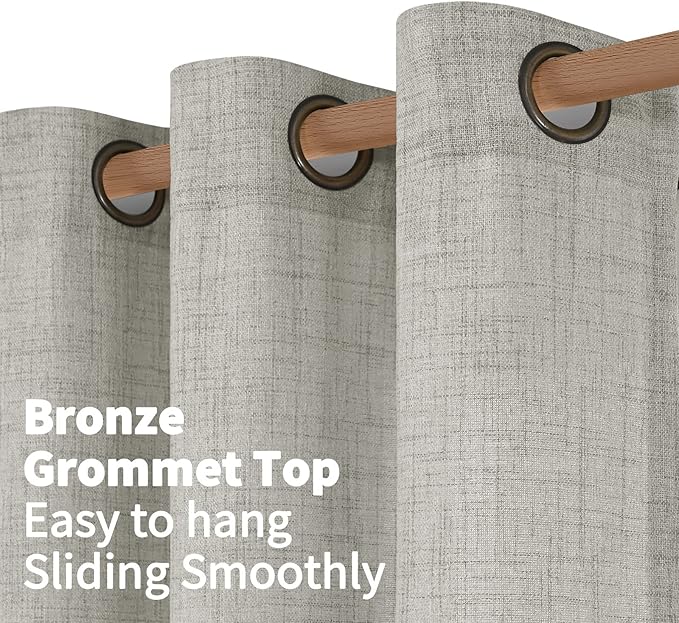 YoungsTex Light Grey Linen Curtains 45 Inch Length for Kitchen Bathroom Window, Short Semi Sheer Drapes with Bronze Grommet Light Filtering for Living Room Bedroom, 42 X 45 Inch, 2 Panels