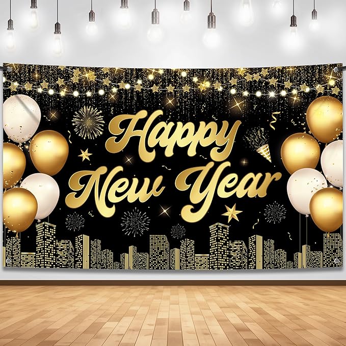 KatchOn, XtraLarge Happy New Year Banner - 72x44 Inch | Happy New Years Decorations 2026 | Happy New Year Backdrop, New Years Eve Party Supplies 2026 | New Years Eve Backdrop for NYE Decorations 2026