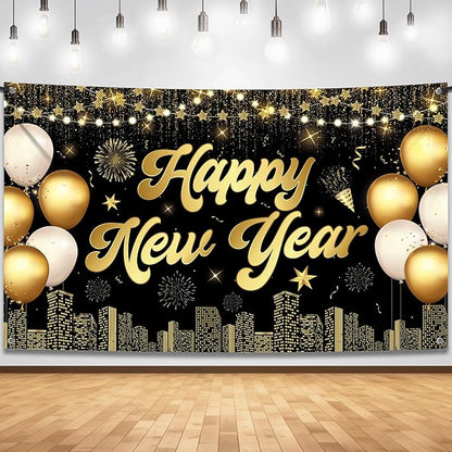 KatchOn, XtraLarge Happy New Year Banner - 72x44 Inch | Happy New Years Decorations 2026 | Happy New Year Backdrop, New Years Eve Party Supplies 2026 | New Years Eve Backdrop for NYE Decorations 2026