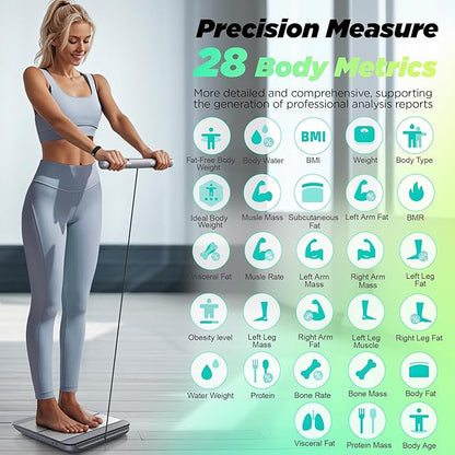 Runstar Scale for Body Weight and Fat Percentage, 8-Electrodes Precision Digital Smart Scale for BMI 28 Body Composition Measurement, Silver Bathroom Smart Scales with Large Display