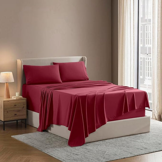 Nestl California King Sheet Set - 1800 Ultra-Soft Microfiber Cal King Bed Sheets - Double Brushed - Deep Pockets - Easy Fit - 4 Piece Set - Bed Sheets (California King, Burgundy Red)