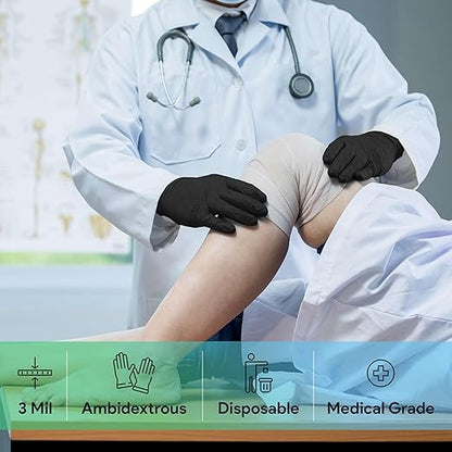 Black Medium Nitrile Gloves Case of 1000 - Medical Grade - Latex-Free, Powder-Free - Disposable Nitrile Gloves - Medical Exam, Lab, and Industrial Use