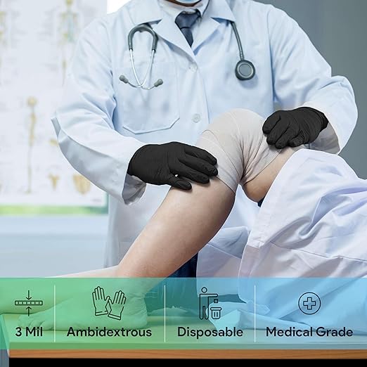 Black X Large Nitrile Gloves Case of 1000 - Medical Grade - Latex-Free, Powder-Free - Disposable Nitrile Gloves - Medical Exam, Lab, and Industrial Use