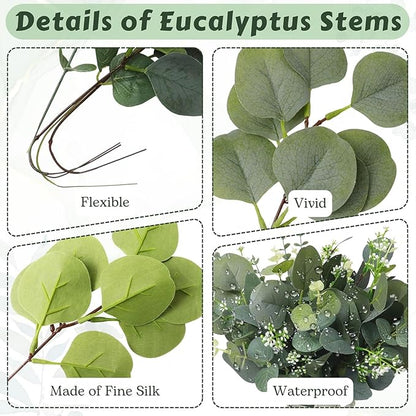Eucalyptus Leaves Stems 150 PCS, 4 Kinds Mixed Artificial Greenery Stems for Wedding Decor Vase Floral Arrangement Centerpiece