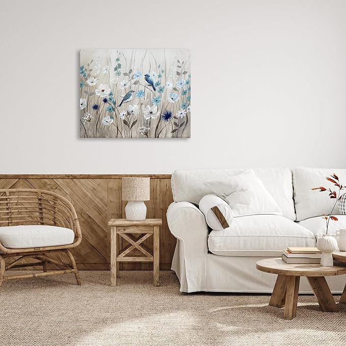 Stupell Industries Birds Floral Meadow Blossoms, Designed By Nan, 40 x 30, Canvas Wall Art