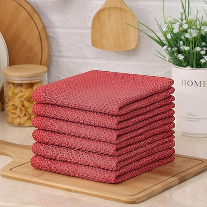 Kitinjoy 100% Cotton Kitchen Dish Cloths, 12 Pack Waffle Weave Ultra Soft Absorbent Dish Towels for Drying Dishes Quick Drying Kitchen Towels Dish Rags, 12 X 12Inch, Brick Red