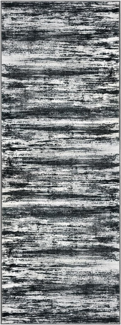KOZYFLY 3x8 Area Rug Modern Ombre Area Rug for Bedroom, Washable Rug Non-Slip Soft Striped Living Room Rug, Black Navy Blue Grey Abstract Carpet for Laundry Nursery
