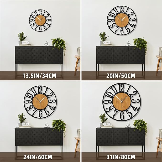 Large Wall Clock for Living Room Decor, 24 Inch Non Ticking Silent, Battery Operated Modern Vintage Oversized Wall Clock for Bedroom Kitchen