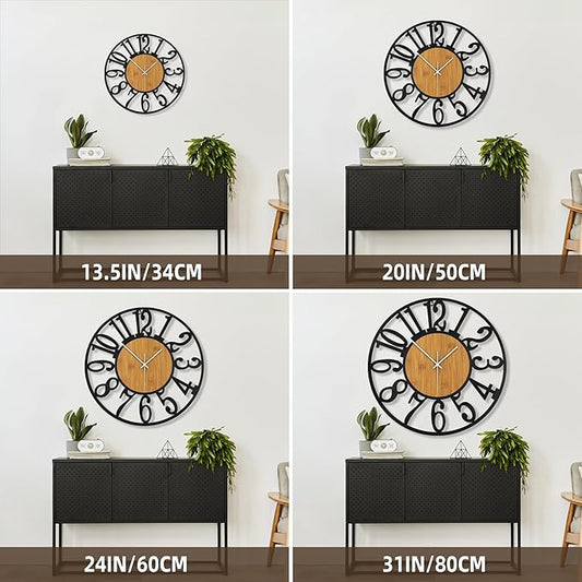 Large Wall Clock for Living Room Decor, 24 Inch Non Ticking Silent, Battery Operated Modern Vintage Oversized Wall Clock for Bedroom Kitchen