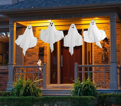 4PCS Hanging Ghosts Halloween Decorations With Skeleton Hands, Spooky & Cute Expression for Front Porch and Tree