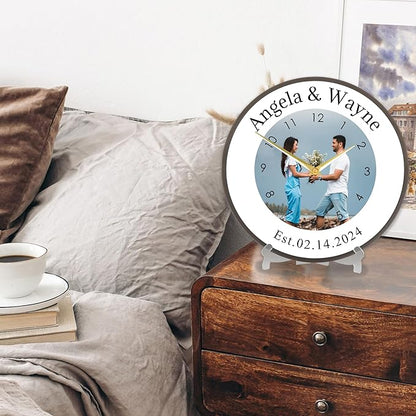 Custom Family Wall Clock with Photo Name Date, Personalized Picture Wall Clocks for Living Room Kitchen Bathroom Decor Custom Gift for Couples, Christmas Birthday Wedding Valentine Gifts