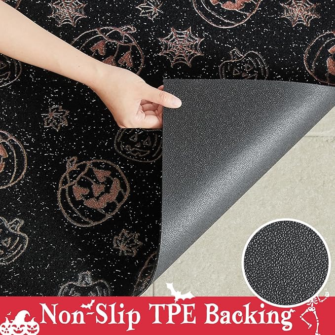 Halloween Door Mat, Halloween Pumpkin Doormat Outdoor Front Door Entrance Absorbent Entry Mat with Non Slip Backing, 17''x30'', Pumpkins Black
