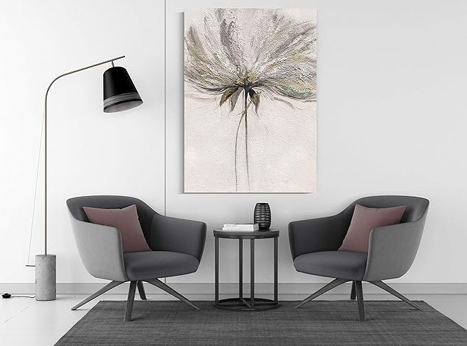 Yihui Arts Hand Painted Abstract Floral Wall Art Pictures Grey White Gold Foil Painting Sand Artwork For Bedroom Decoration