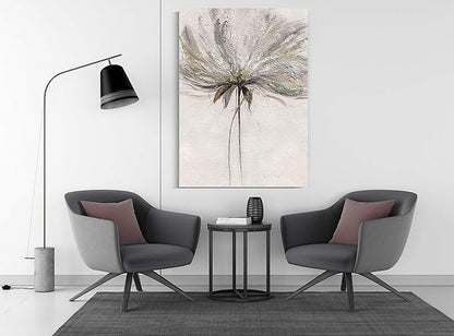 Yihui Arts Hand Painted Abstract Floral Wall Art Pictures Grey White Gold Foil Painting Sand Artwork For Bedroom Decoration