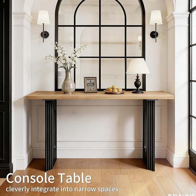59.2'' Fluted Console Table Modern Farmhouse, MDF Oak Entryway Table with Hollow Legs for Hallway, Sofa Behind Couch, Living Room